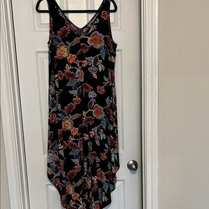 Floral Sleeveless V-Neck Dress - Black and Multicolor